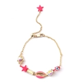 Detail of gold chain bracelet featuring colorful star and Fatima hand charms with crystals - Multi-Charm Gold Chain Bracelet (NCB00609)