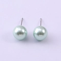 Close-up of 8mm mint green faux pearl studs with high gloss finish and silver posts - Mint Green (NCE07093-4-10MM)