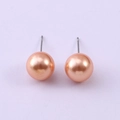 Close-up of 8mm champagne glass pearl earrings with silver posts in a minimalist style - Champagne (NCE07093-3-10MM)