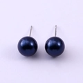 Classic 8mm navy blue pearl stud earrings with polished finish and silver metal pins - 10mm / Deep Blue (NCE07093-1-10MM)