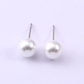 Classic 8mm round white glass pearl stud earrings with minimalist silver metal posts - White (NCE07098-8MM)