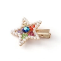 Stervormige haarspeld met regenboog strass en witte parels op goudbasis - Meerkleurige Strass Parel Ster (NXF00105)