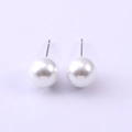 Minimalist 8mm white glass pearl stud earrings for women with polished silver metal posts - 10mm / White (NCE07093-10MM)