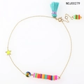 Handmade beaded bracelet featuring yellow star charm and colorful clay discs for women - Thin Gold Chain Multicolor Accessory Style (NCJ00279)