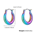 Y2K iridescent metallic rainbow hoop earrings with dimensions 4cm height and 0.5cm width - Iridescent Large Hoop Style (NCE04540-1)