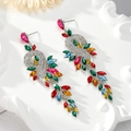 Detailed macro view of colorful marquise crystal fringe drop earrings with silver metal - Multicolor - Silver Base (Style 4)