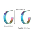 Rainbow holographic hoop earrings for women with crystal inlay and 2.0cm diameter - Iridescent Rhinestone C-Shape Style (NCE07104)