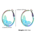 Holographic Y2K butterfly hoop earrings in iridescent metal finish, 4cm diameter - Iridescent Butterfly Hoop Style (NTE07103)