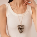 Shield-shaped leopard print necklace pendant with beige rope for glasses and masks - 7.7x6cm / Off-white Leopard