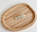 Golden double star hair clip with white rhinestones on a natural wooden tray - White Rhinestone Three Star Duckbill Clip (LLTS5263)