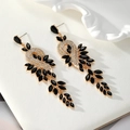 Detail of long dangle earrings with black marquise stones and white rhinestones decoration - Black - Gold Base (Style 7)