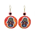 Boho-Ohrringe mit blauem Auge, bunter Hamsa-Hand und roten Perlen für Damen - Orange Textur Stil 7