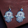 Boho Hamsa-Hand-Ohrhänger mit blauen Evil Eye-Perlen und Mandala-Muster-Design - Cyan und Lila Mandala Stil (Stil 2)