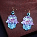 Boho Hamsa-Hand und Evil Eye Ohrhänger mit blauen Perlen und goldenen Haken - Blau und Lila Großes Böser Blick Stil (Stil 8)