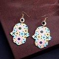 Böhmische Hamsa-Ohrringe mit Evil Eye Perle und bunten geometrischen Mustern - Kaleidoskop Geometrischer Stil (Stil 6)