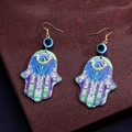 Böhmische Hamsa-Hand-Ohrringe mit buntem Mandala-Muster und bösem Blick Perlen - Blau und Grün Exquisiter Mandala Stil (Stil 3)