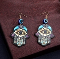 Boho Hamsa-Hand-Ohrringe mit bösem Blick Perlen und buntem Sonnenblumen-Muster - Yin Yang Sonnenblume Stil (Stil 7)