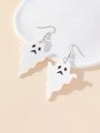 Detailansicht der süßen weißen Acryl-Geist-Ohrringe für Halloween-Party-Outfits - Geist Stil 3