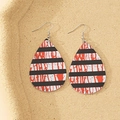 Macro view of teardrop PU leather earrings with black stripes and red blood splatter effects - Red Black Stripe Blood (Style-C)