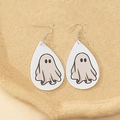 Detalle de los pendientes de gota de cuero con lindos patrones de fantasmas de Halloween - Estilo Fantasma de Dibujos Animados Lindo (Estilo-F)