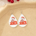 Detailed view of teardrop wooden earrings featuring a cute 2023 Christmas snowman print - Snowman and 2023 Pattern Style (1)