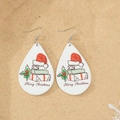 Detailed view of Christmas teardrop wooden earrings with Merry Christmas print design - Gift Boxes and Holly Greetings Style (3)
