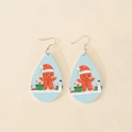 Macro view of teardrop wooden earrings featuring Christmas gingerbread man and snowman - Light Blue Ginger Man and Snowman Style (8)