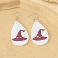 Waterdrop Halloween earrings featuring purple witch hat design on white faux leather - Style-B