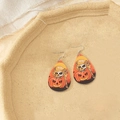 Halloween Tropfenohrringe mit Totenkopf und Kürbis Muster auf PU-Leder in Orange - Stil A