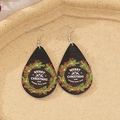Christmas teardrop wooden earrings with wreath print and Merry Christmas text - Christmas Wreath (1)