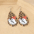 Detail of teardrop acrylic earrings with leopard print and cartoon ghost with scythe - Leopard Ghost Wizard (2)