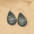 Waterdrop wooden earrings with Merry Christmas to you print and holly berry patterns - Christmas Holly Berries (2)