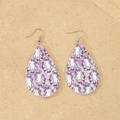 Detail view of teardrop acrylic earrings featuring cartoon ghosts and purple watercolor style - Purple Hippie Ghost (4)