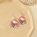 Waterdrop PU leather earrings featuring vintage skull and red rose gothic pattern - Style E