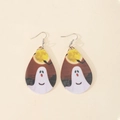 Detailed view of teardrop acrylic earrings with ghost and moon Halloween prints - Full Moon Ghost Bats (10)