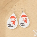 Weihnachtliche Tropfenohrringe aus Holz mit Schneemann-Motiv und Merry Christmas Print - Weißer Roter Hut Schneemann Grußstil (ER-08-004)