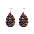 Tropfenohrringe aus Kunstleder mit buntem Halloween Totenkopf Muster Design - Vollfarb-Totenkopf (Stil-H)