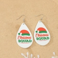 Christmas SQUAD themed teardrop wooden earrings with festive holiday print pattern - Christmas Hat with SQUAD Slogan Style (5)