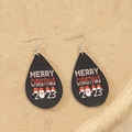 Teardrop wooden Santa Claus earrings with Merry Christmas 2023 print in black - 2023 Santa Claus Style (7)