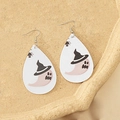 Halloween teardrop earrings featuring pink ghost with witch hat on light brown background - Style-H