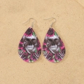 Acryl-Ohrringe in Tropfenform mit Totenkopf und Rosenmuster für Halloween und Gothic-Partys - Rosa Blumen-Totenkopf Stil (4)