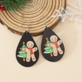 Teardrop wooden earrings featuring gingerbread man and Christmas tree on black base - Gingerbread Man Christmas Tree (9)