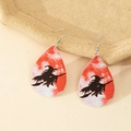 Faux leather teardrop earrings featuring a black witch silhouette for Halloween party - Style-I