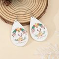 Christmas teardrop wooden earrings with reindeer and Merry Christmas print - Reindeer and Holly Leaf Style (6)