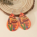 Halloween drop earrings with orange pumpkin, bats, and leopard print LOVE text - LOVE Leopard Pumpkin Style