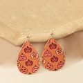 Faux leather teardrop earrings featuring various orange Jack-o'-lantern patterns - Orange Jack-o'-lantern Expression Style