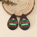 Christmas teardrop earrings with black wooden texture and festive Santa quote design - Christmas Quote Style (9)
