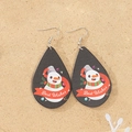 Tropfenförmige Holzohrringe mit Schneemann-Motiv und Weihnachtsgrüßen für Damen - Weißer Schal Schneemann Stil (ER-08-001)
