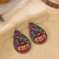 Acrylic teardrop earrings with Halloween pumpkin and purple witch hat pattern - Purple Wizard Hat Pumpkin Style