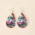 Wassertropfen-Acrylohrringe mit buntem Tag der Toten Totenkopf und Blumenmuster - Tag der Toten Bemalter Stil (7)